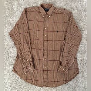 Vtg Polo Ralph Lauren Brown Classic Fit Plaid Button Down Shirt Mens XLT Tall